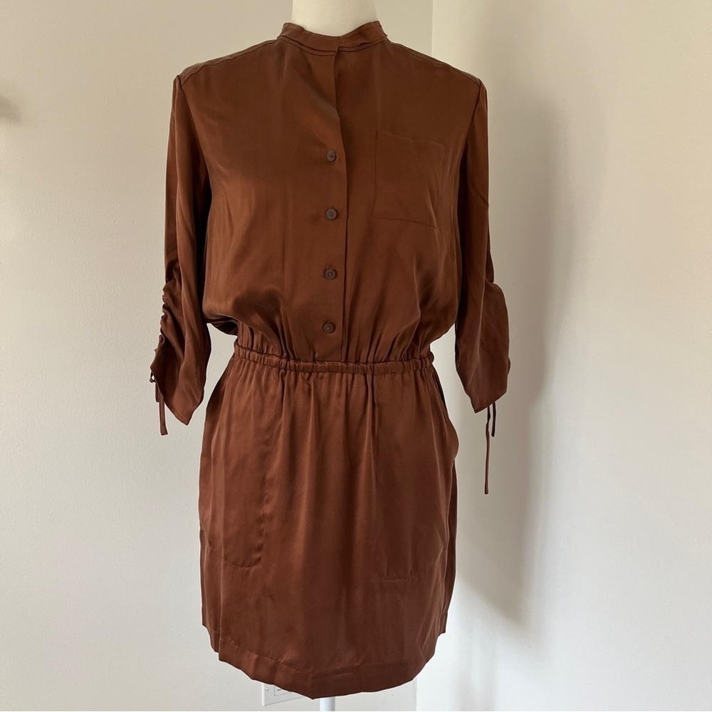 NWT Ann Taylor Sz 0 Silk Mini Dress Clay Brown terracotta *C5